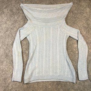 White House Black Market Sweater XS Wool Blend Cable Knit Cowl Neck Gray Funnel